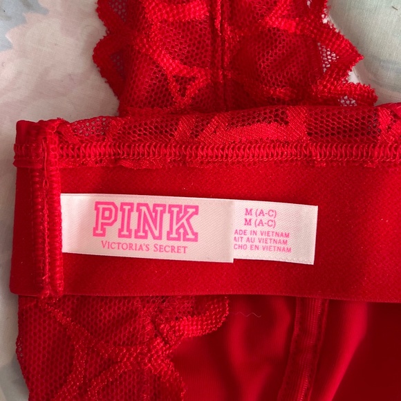 NWT Red Lace Victoria's Secret Pink Halter Bralette, M - Picture 3 of 5